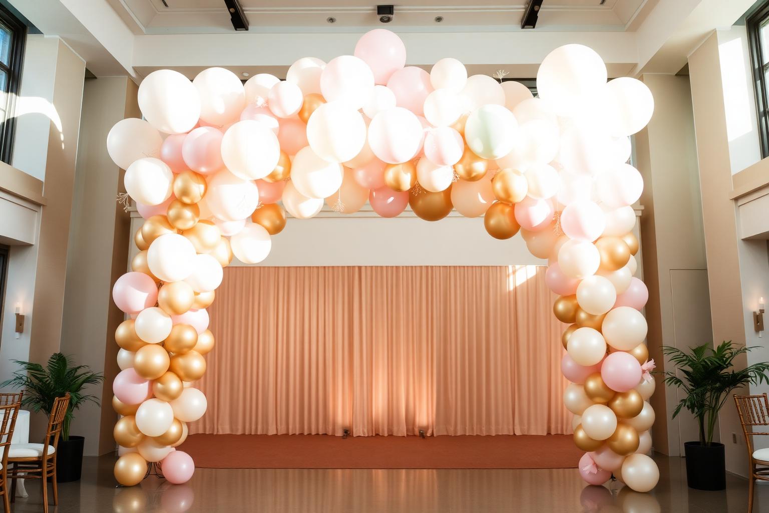 Elegant pastel balloon arch installation